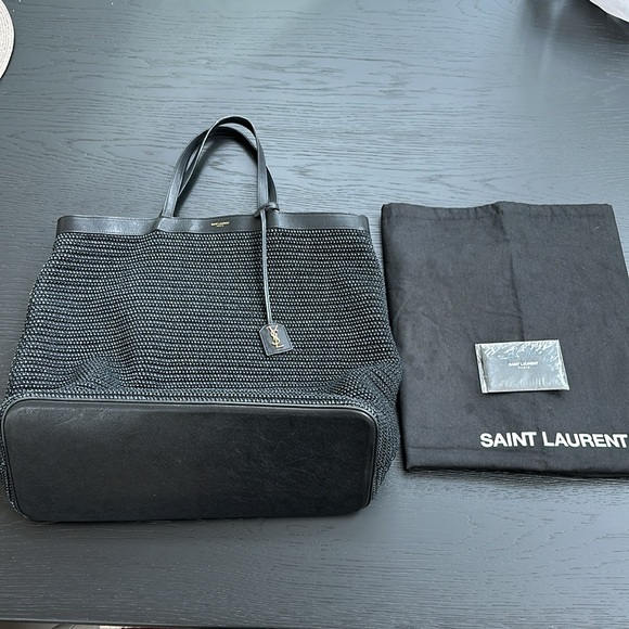 Saint Laurent Patti Large Leather-trimmed Black Raffia/Leather Tote - Picture 12 of 12